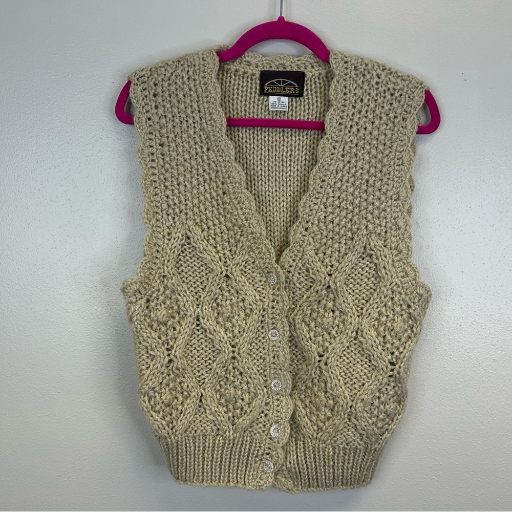 Peddlers Size S Vintage 70s Sweater Vest Cable Knit Button Up Cottagecore Granny